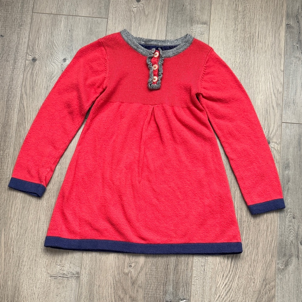 Red and Gray Kids Long Sleeve sweater dress